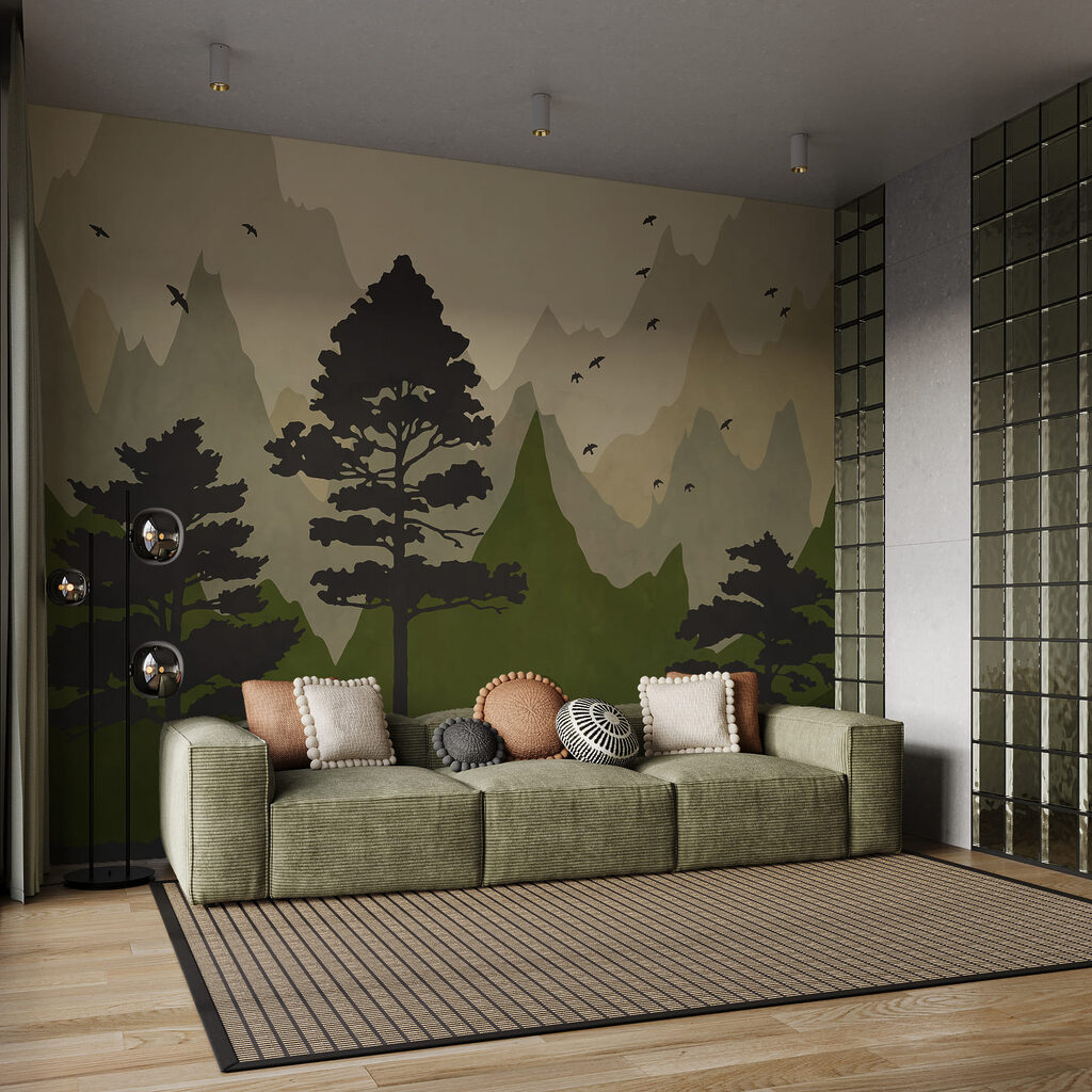 Pins et montagnes colorées — intérieur 2
