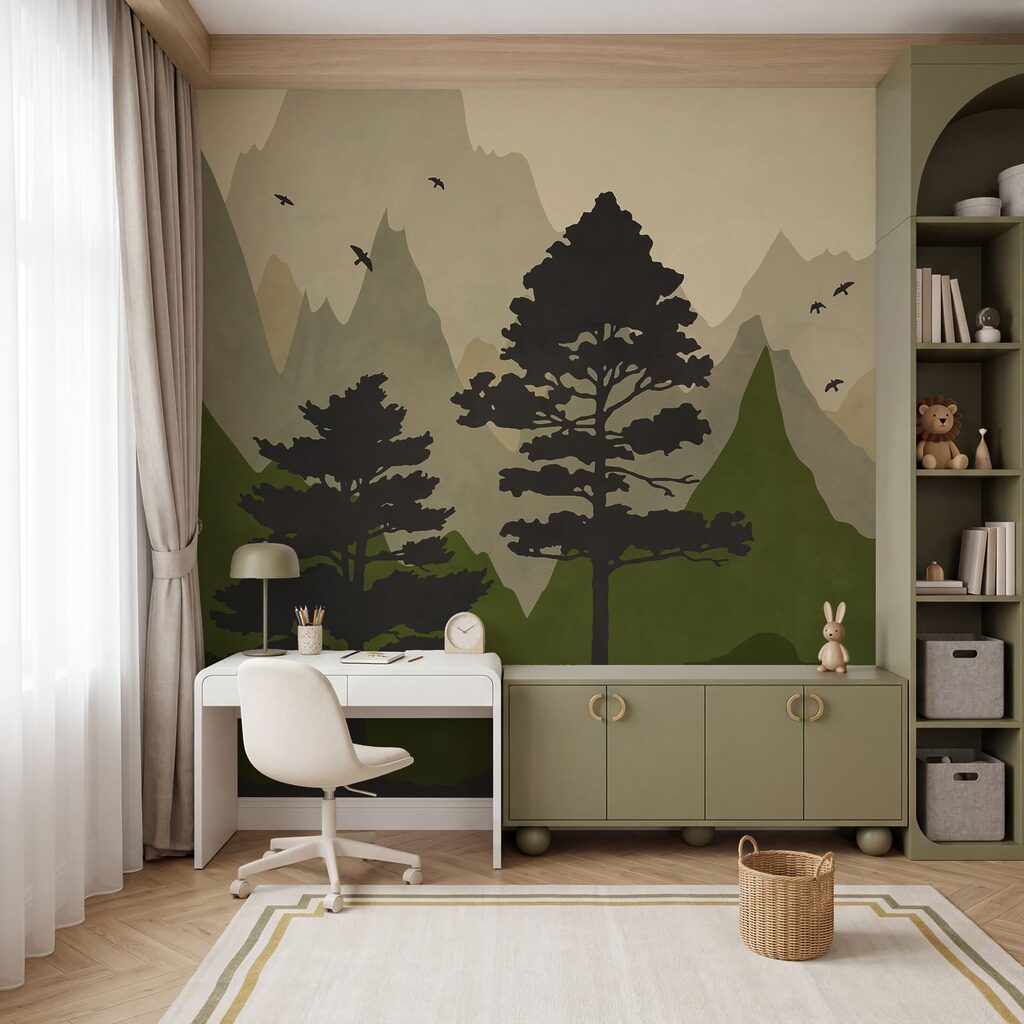 Pins et montagnes colorées — intérieur 3
