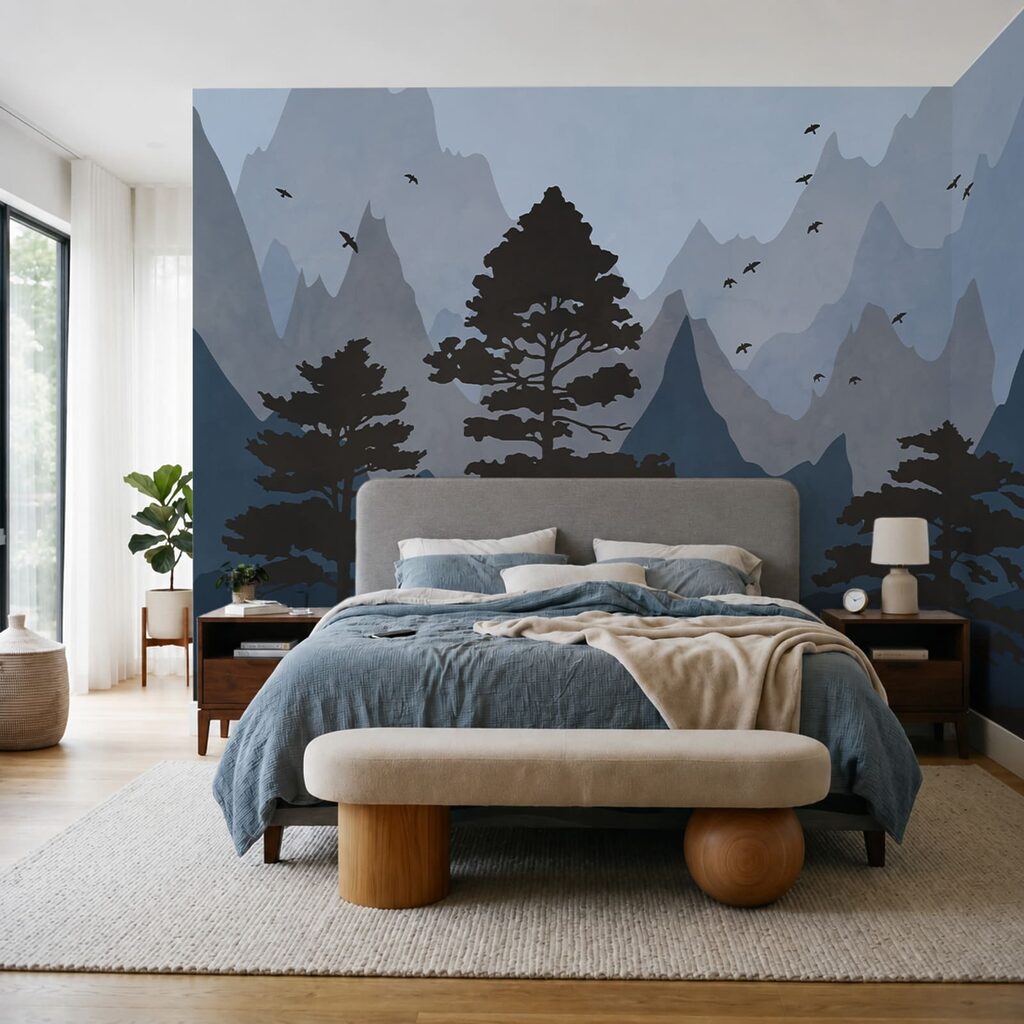 Pins et montagnes colorées — intérieur 1