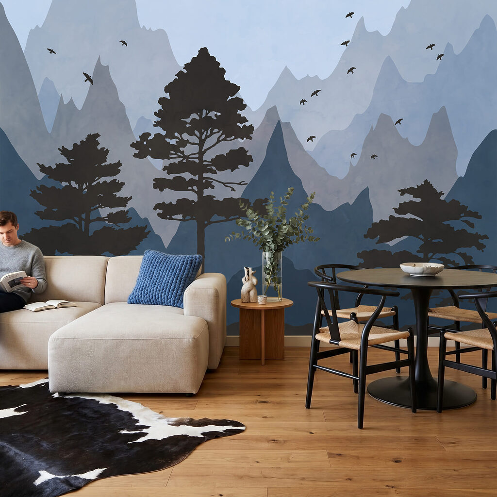 Pins et montagnes colorées — intérieur 2