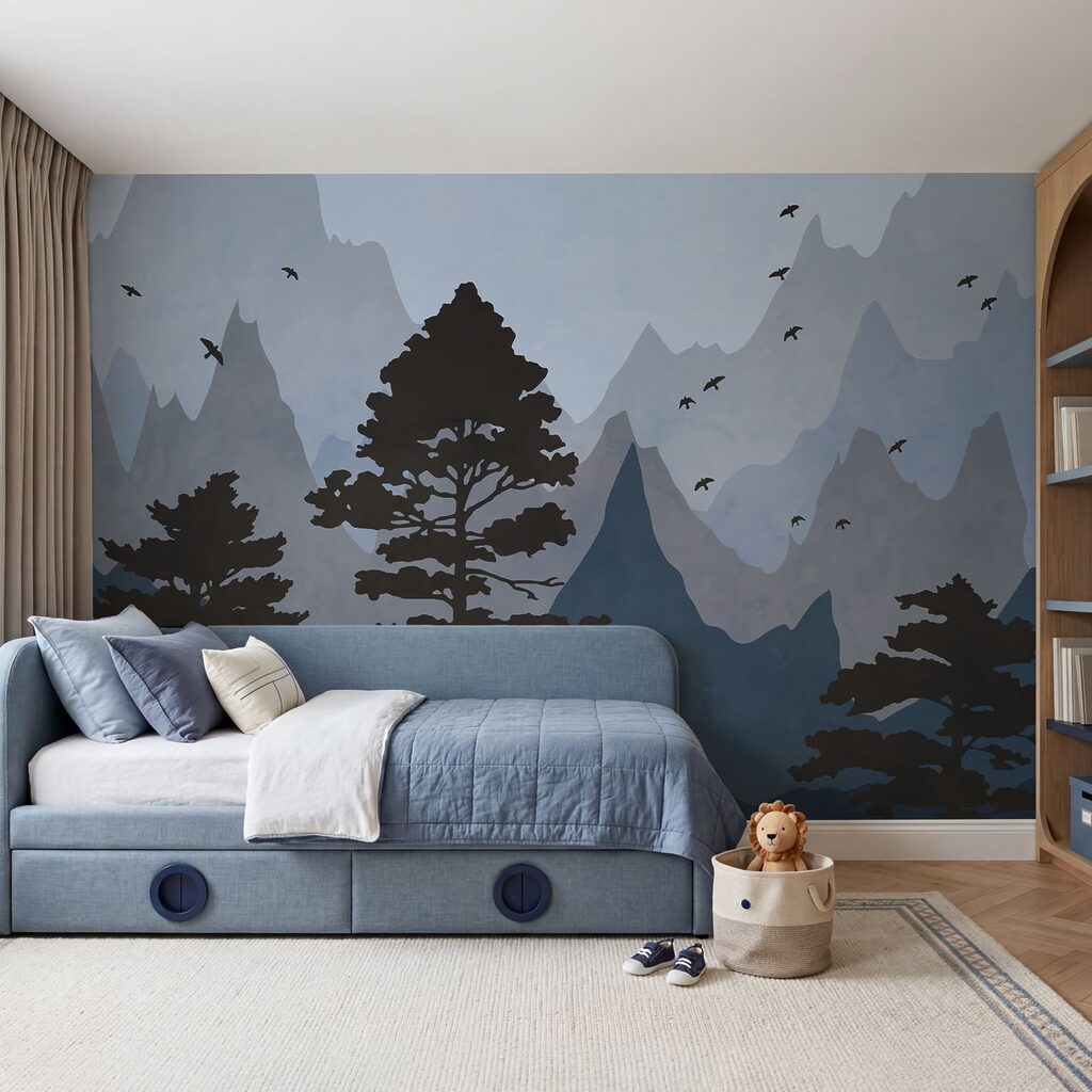 Pins et montagnes colorées — intérieur 3
