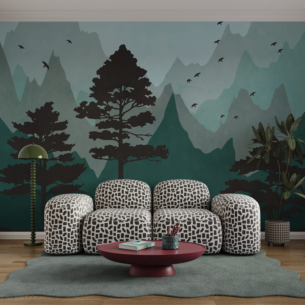 Pins et montagnes colorées — intérieur 2