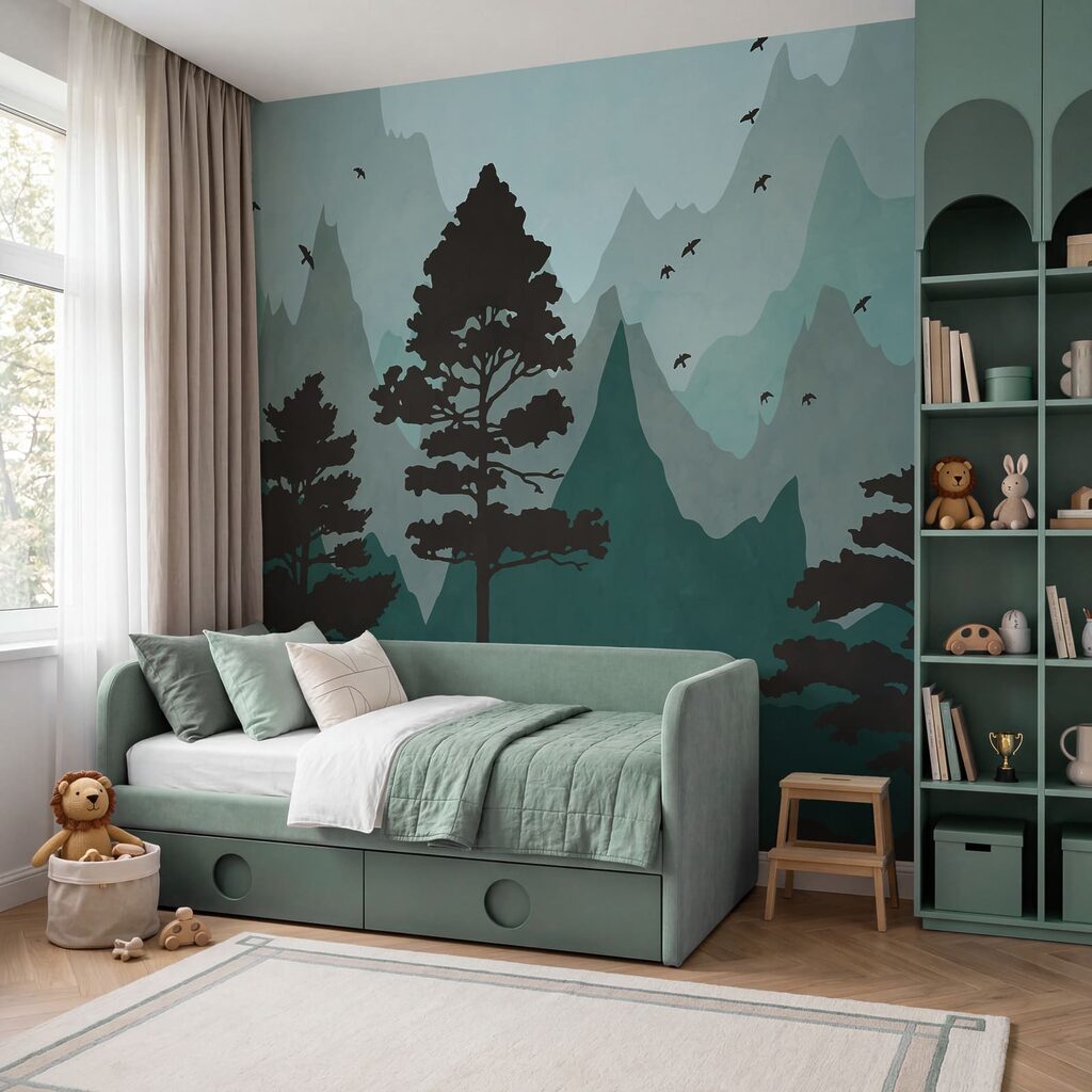 Pins et montagnes colorées — intérieur 3