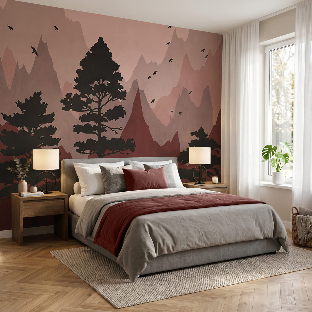 Pins et montagnes colorées — intérieur 2