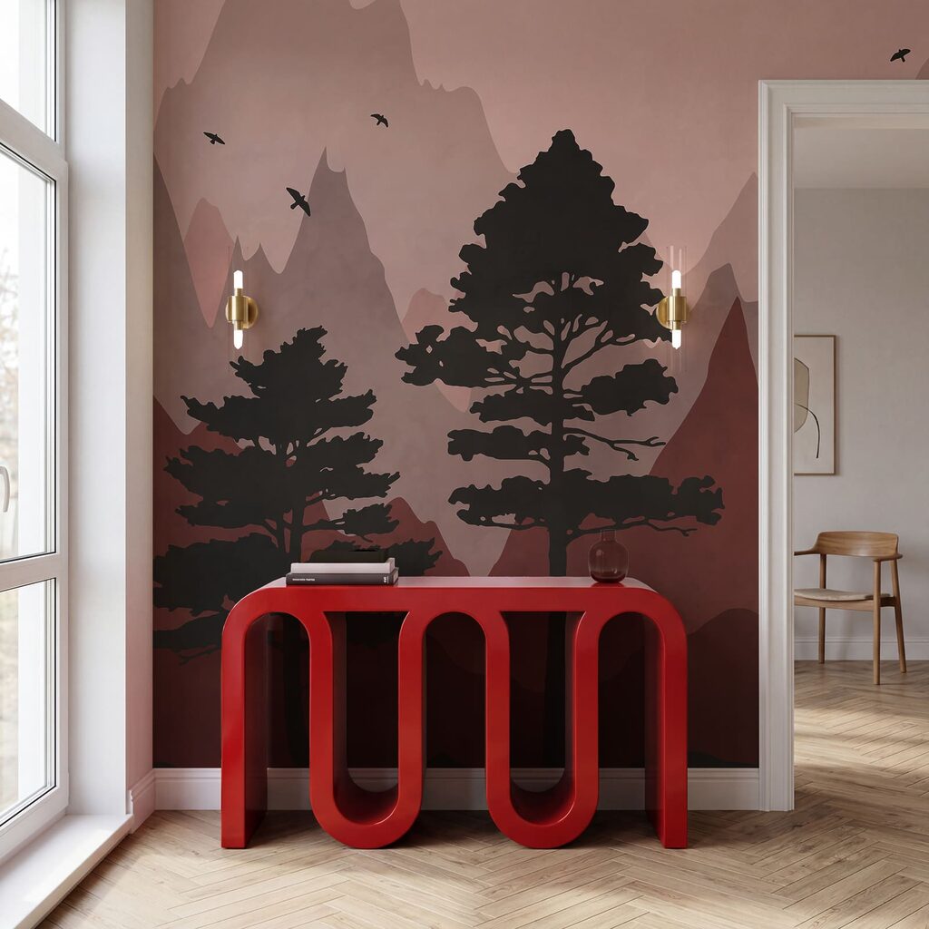 Pins et montagnes colorées — intérieur 3