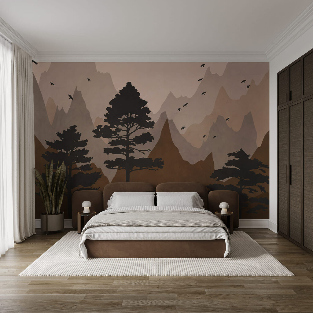 Pins et montagnes colorées — intérieur 2
