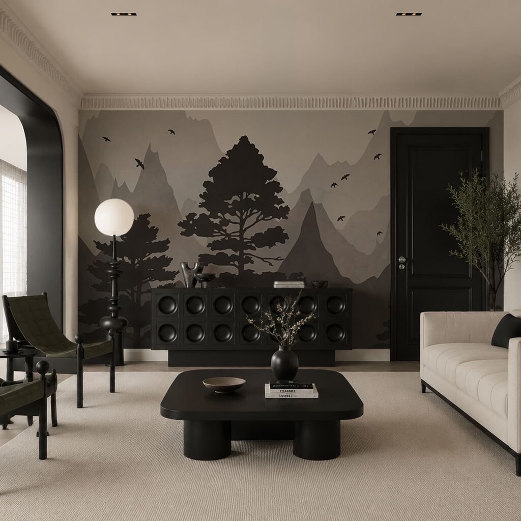 Pins et montagnes colorées — intérieur 2