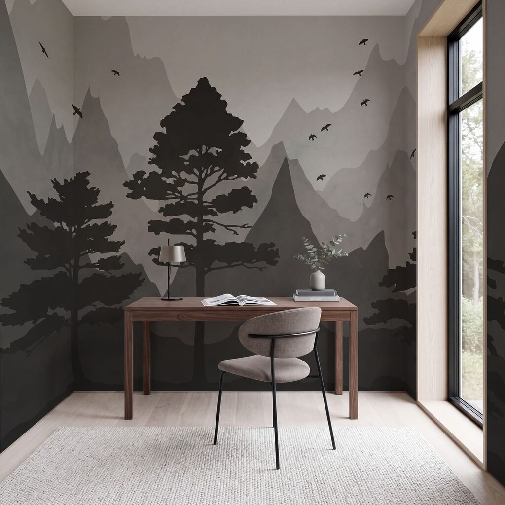 Pins et montagnes colorées — intérieur 3