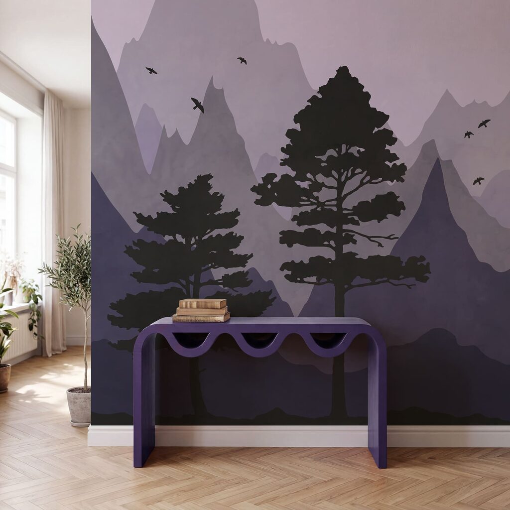 Pins et montagnes colorées — intérieur 1
