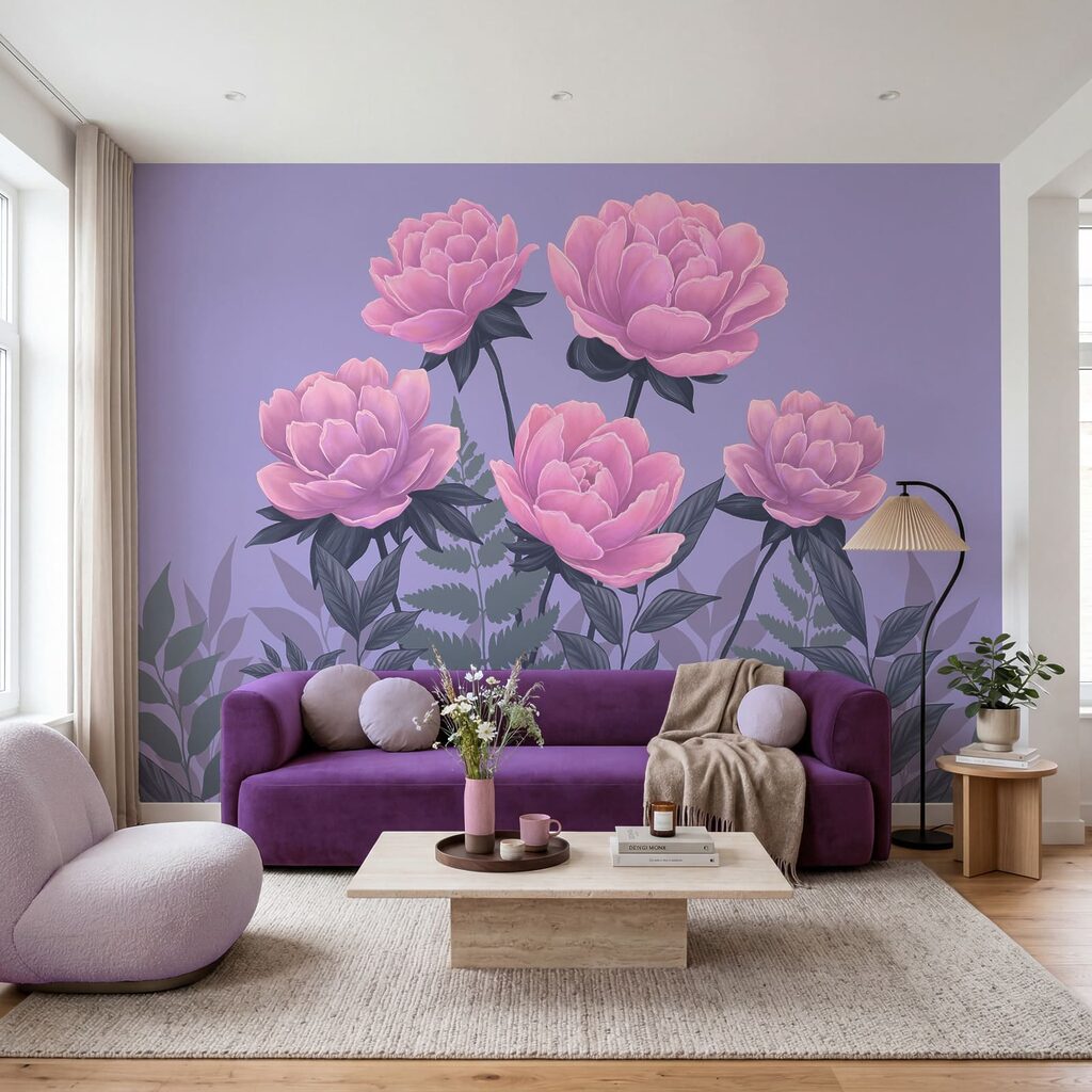 Fleurs roses sur lilas — intérieur 3