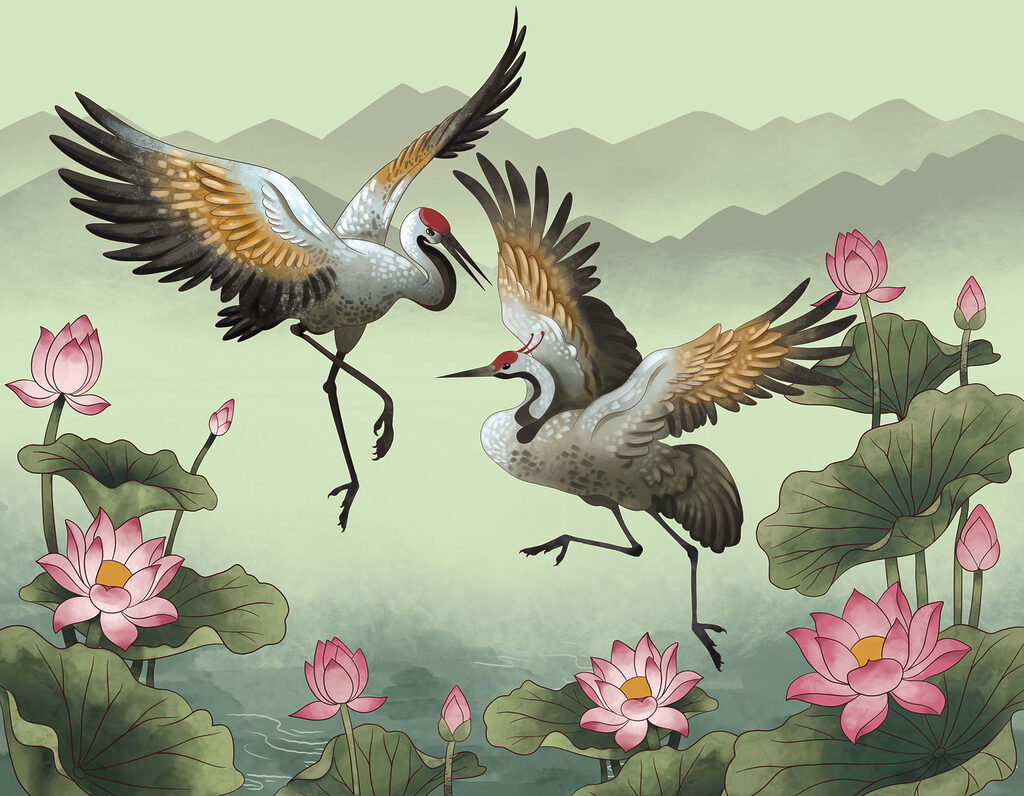 Danse au-dessus des lotus — motif complet