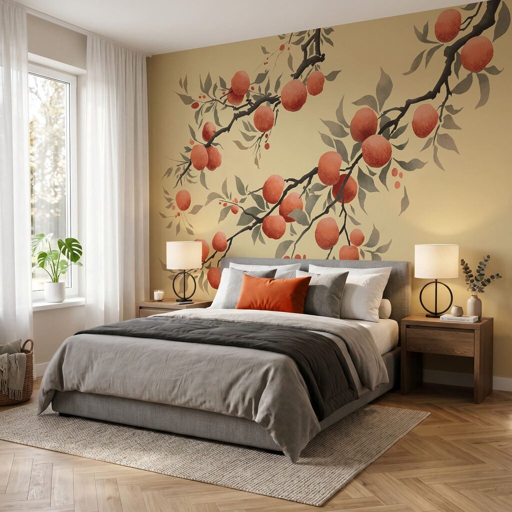 Oranges sur branches souples dans un intérieur