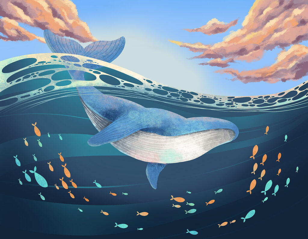 Baleine sous les vagues — motif complet
