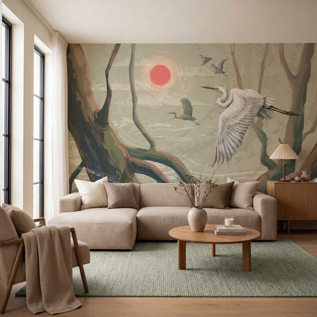 Envol entre les troncs dans un intérieur
