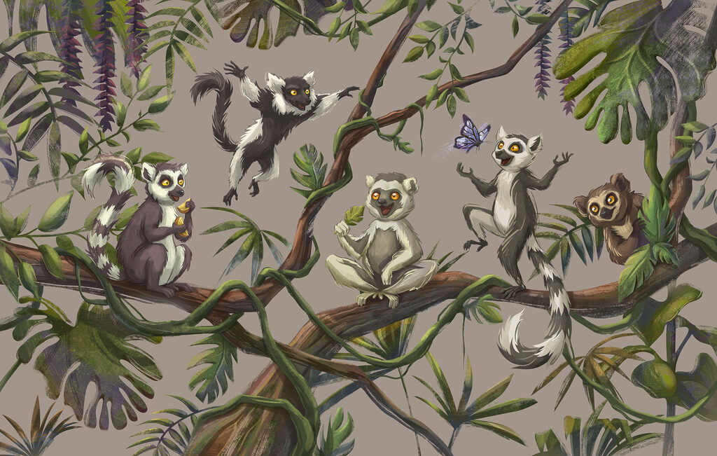 Lémuriens au regard espiègle — motif complet