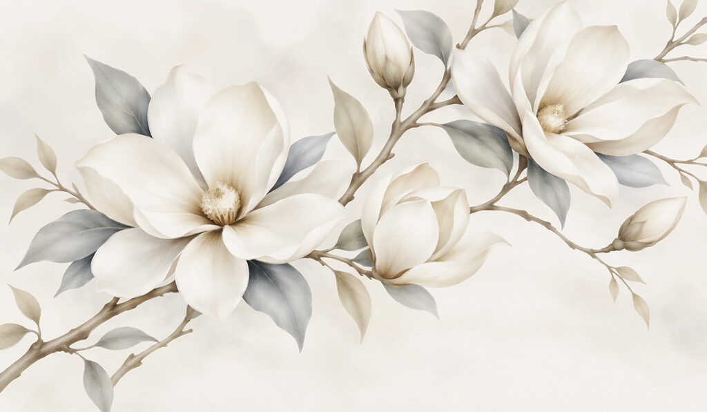 Fleurs blanches sur rameaux — motif complet