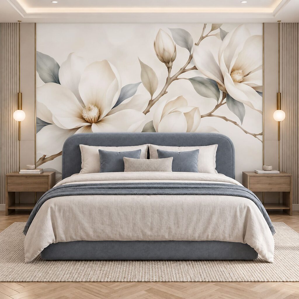 Fleurs blanches sur rameaux dans un intérieur
