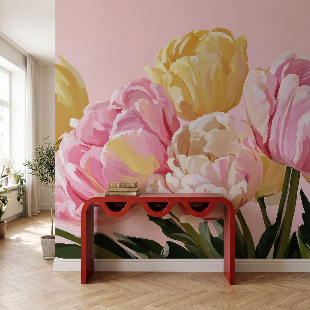 Une brassée de tulipes dans un intérieur