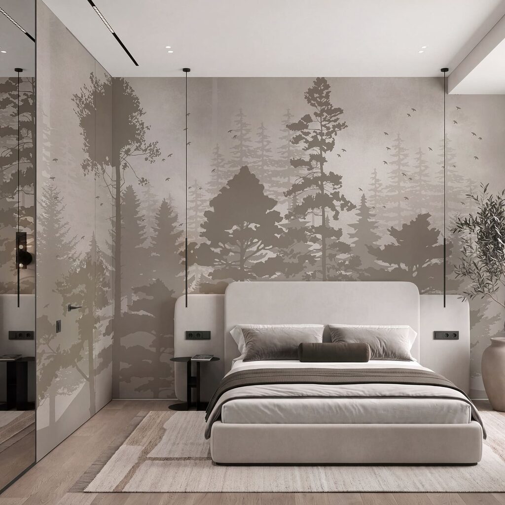 Silhouettes d’arbres peintes dans un intérieur