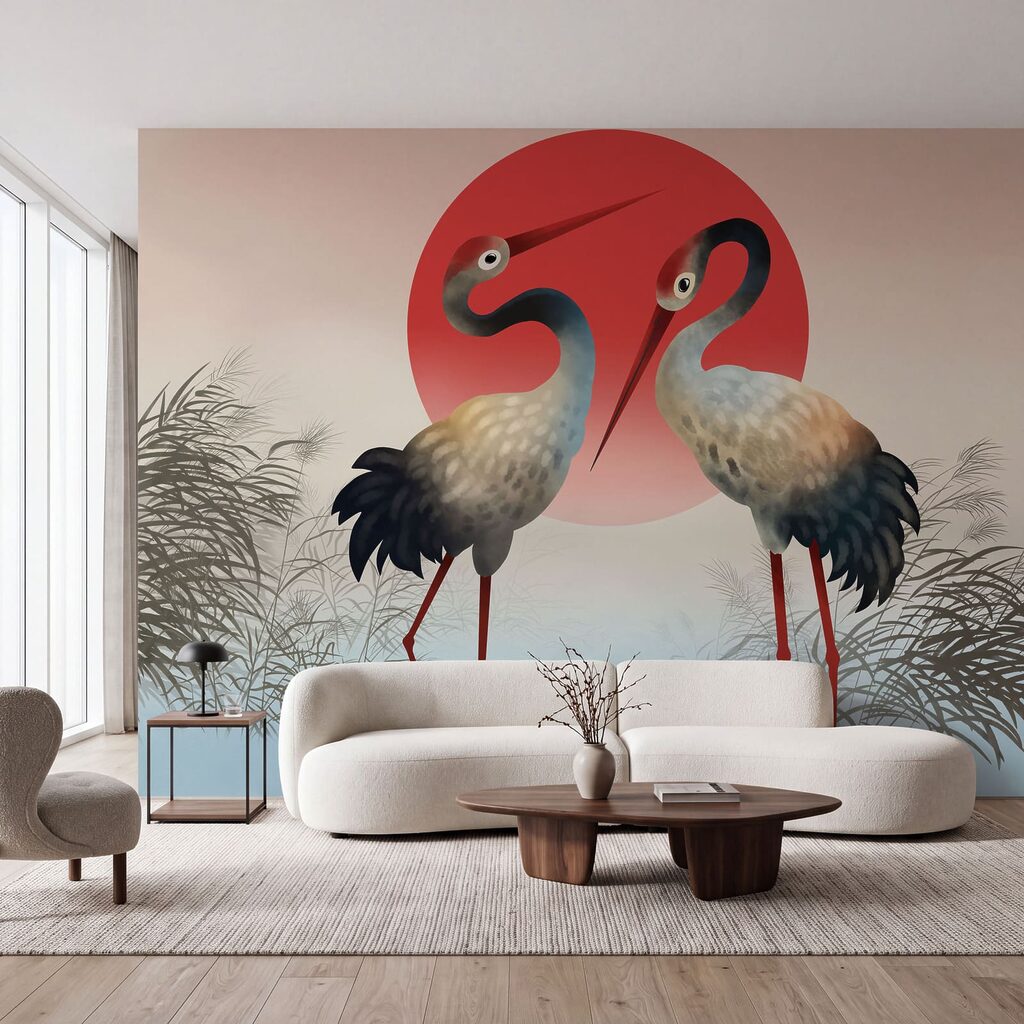Deux oiseaux au crépuscule dans un intérieur