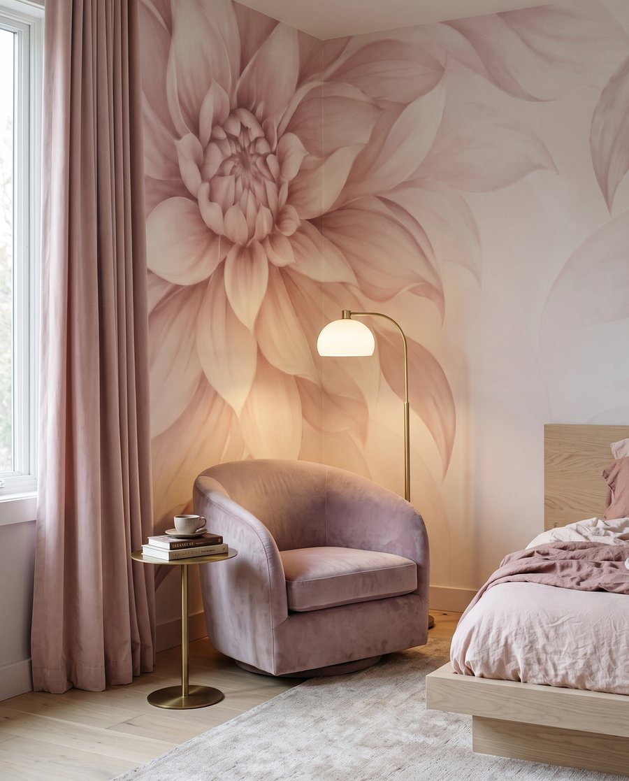 Grandes fleurs en bordure dans un intérieur