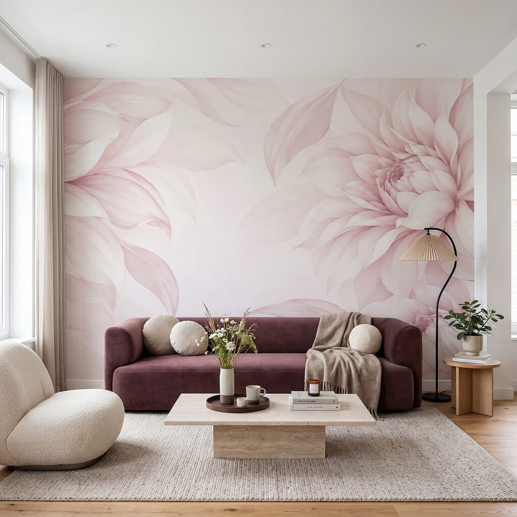 Grandes fleurs en bordure dans un intérieur