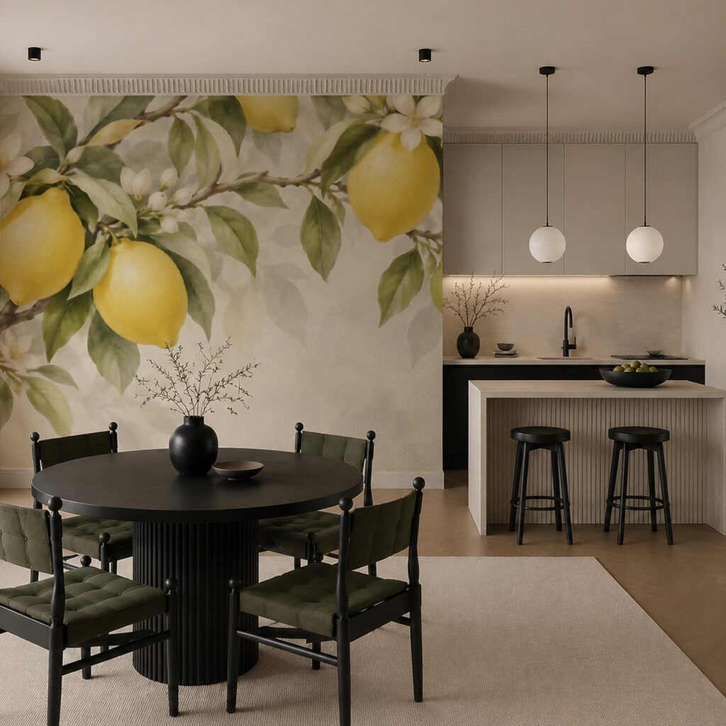 Citrons et fleurs blanches dans un intérieur