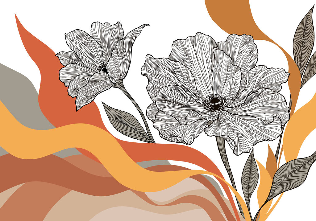 Fleurs sur vagues colorées — motif complet
