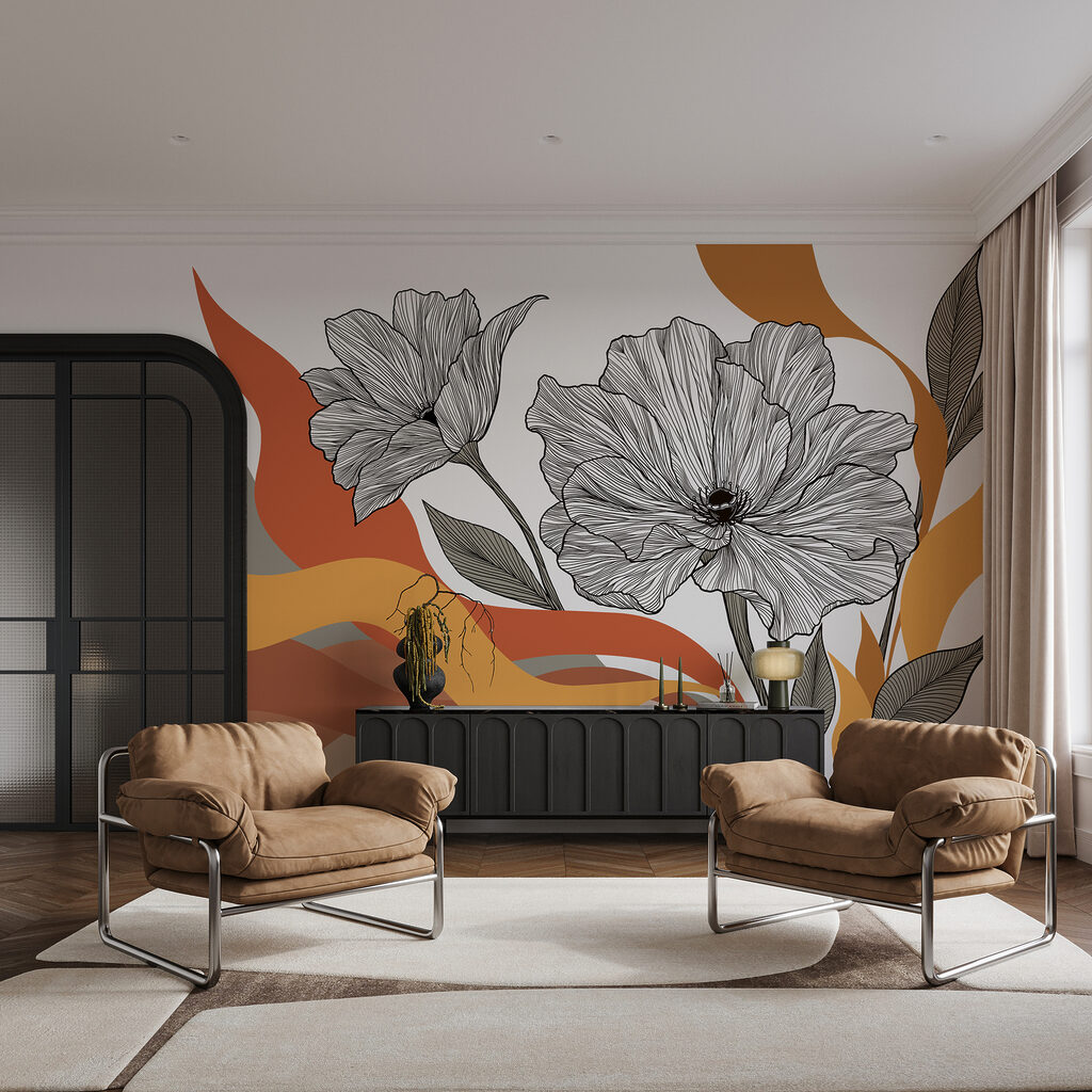 Fleurs sur vagues colorées — intérieur 1
