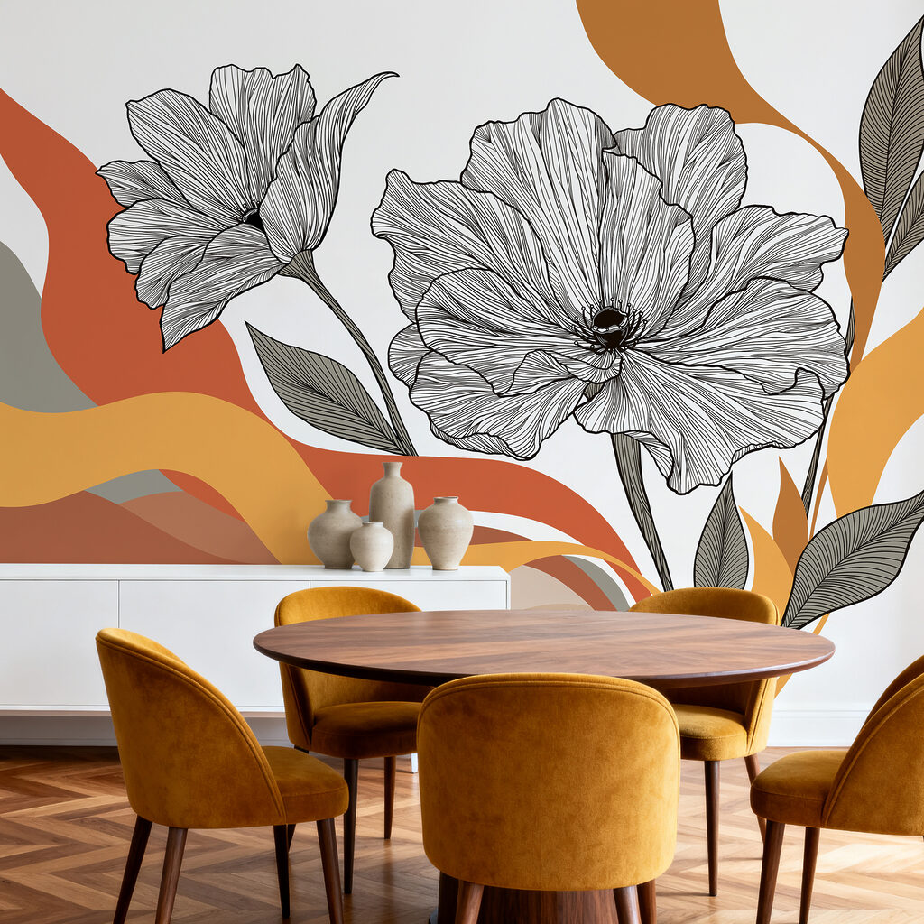 Fleurs sur vagues colorées — intérieur 3