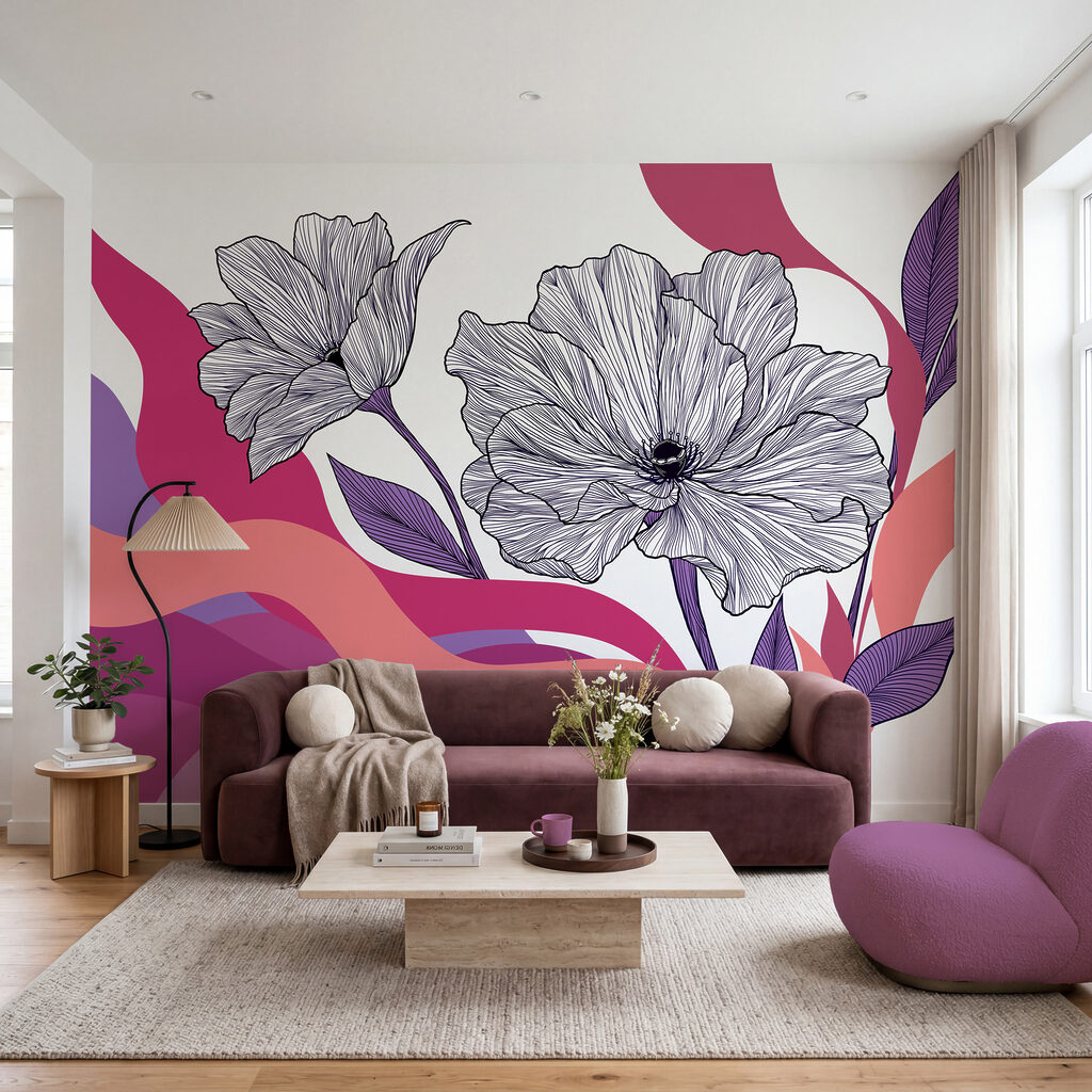 Fleurs sur vagues colorées — intérieur 1