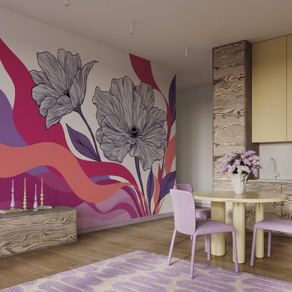 Fleurs sur vagues colorées — intérieur 2