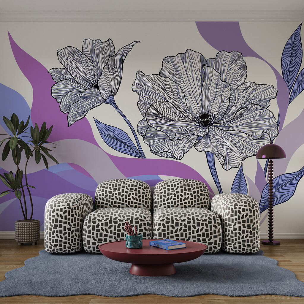 Fleurs sur vagues colorées — intérieur 1