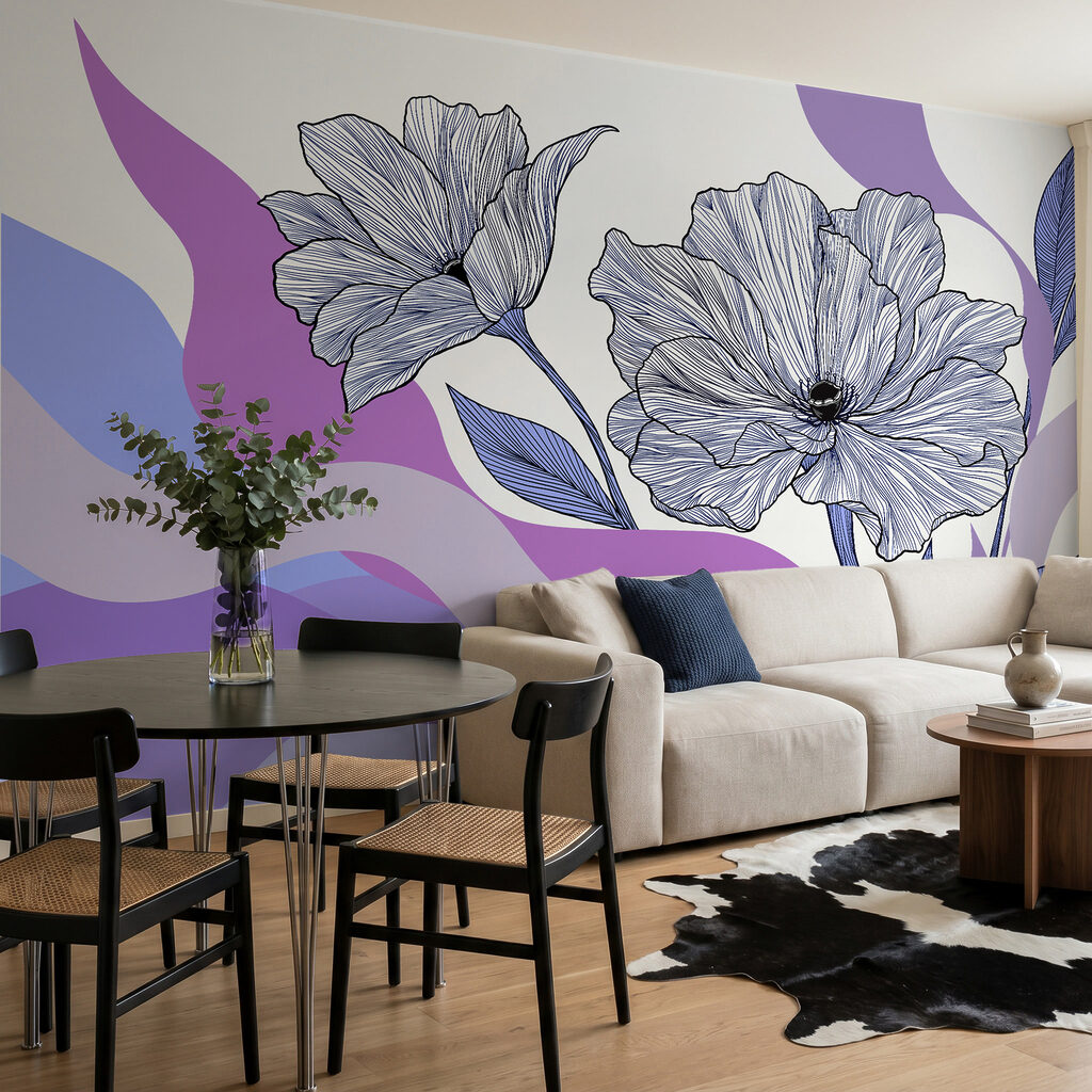 Fleurs sur vagues colorées — intérieur 3