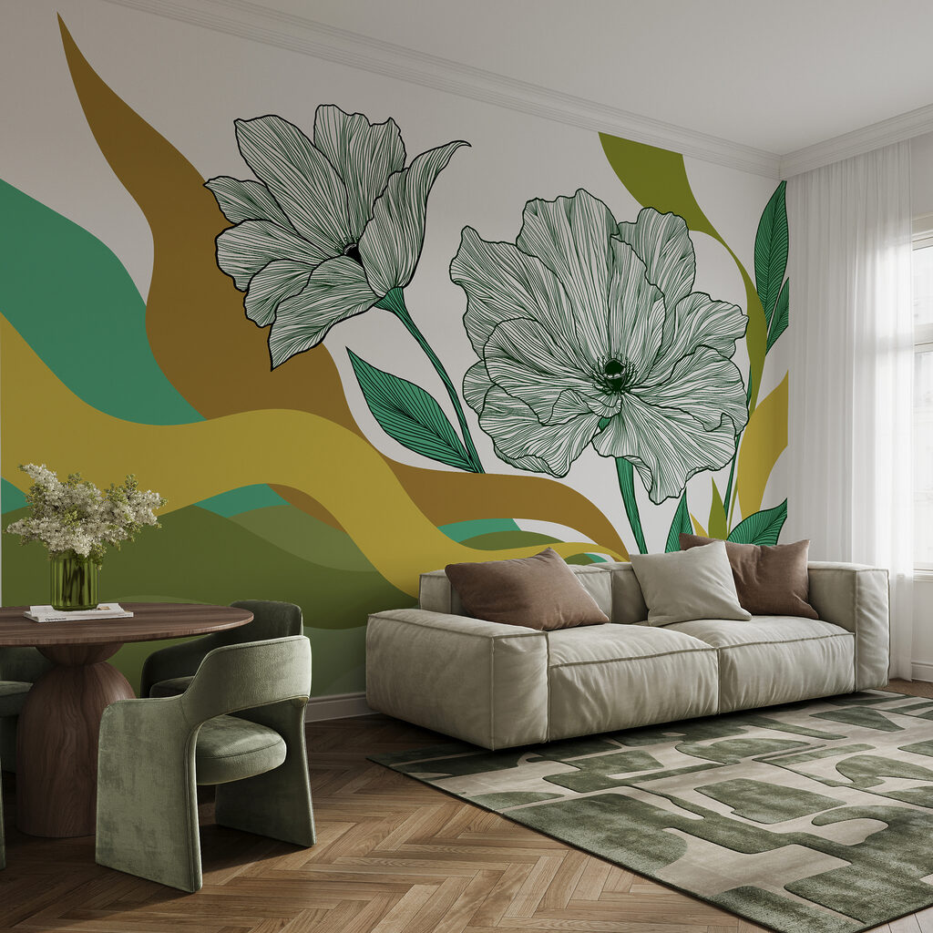Fleurs sur vagues colorées — intérieur 1