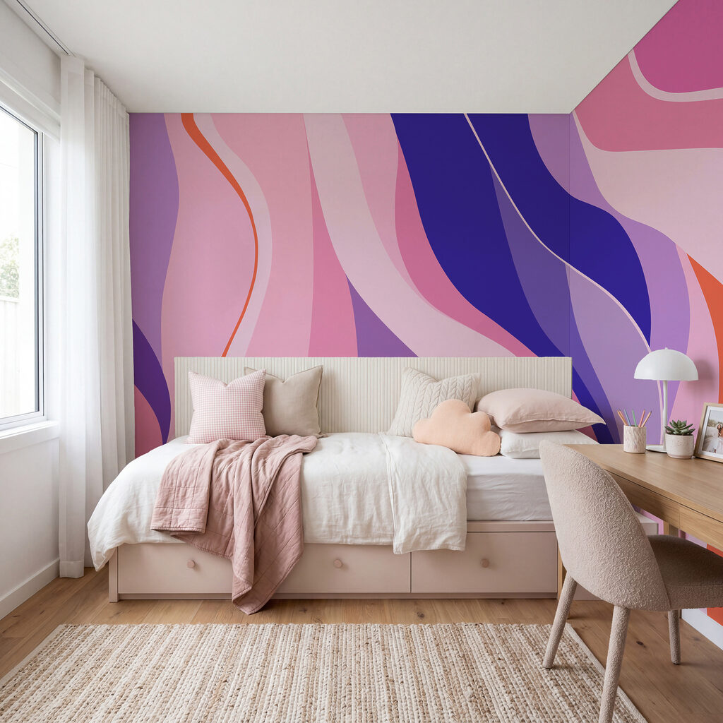 Rubans de couleur ondulants dans un intérieur