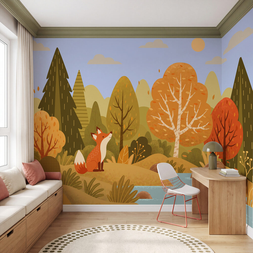 Petit renard au ruisseau dans un intérieur