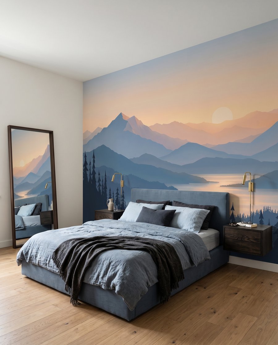 Lac au soleil couchant dans un intérieur