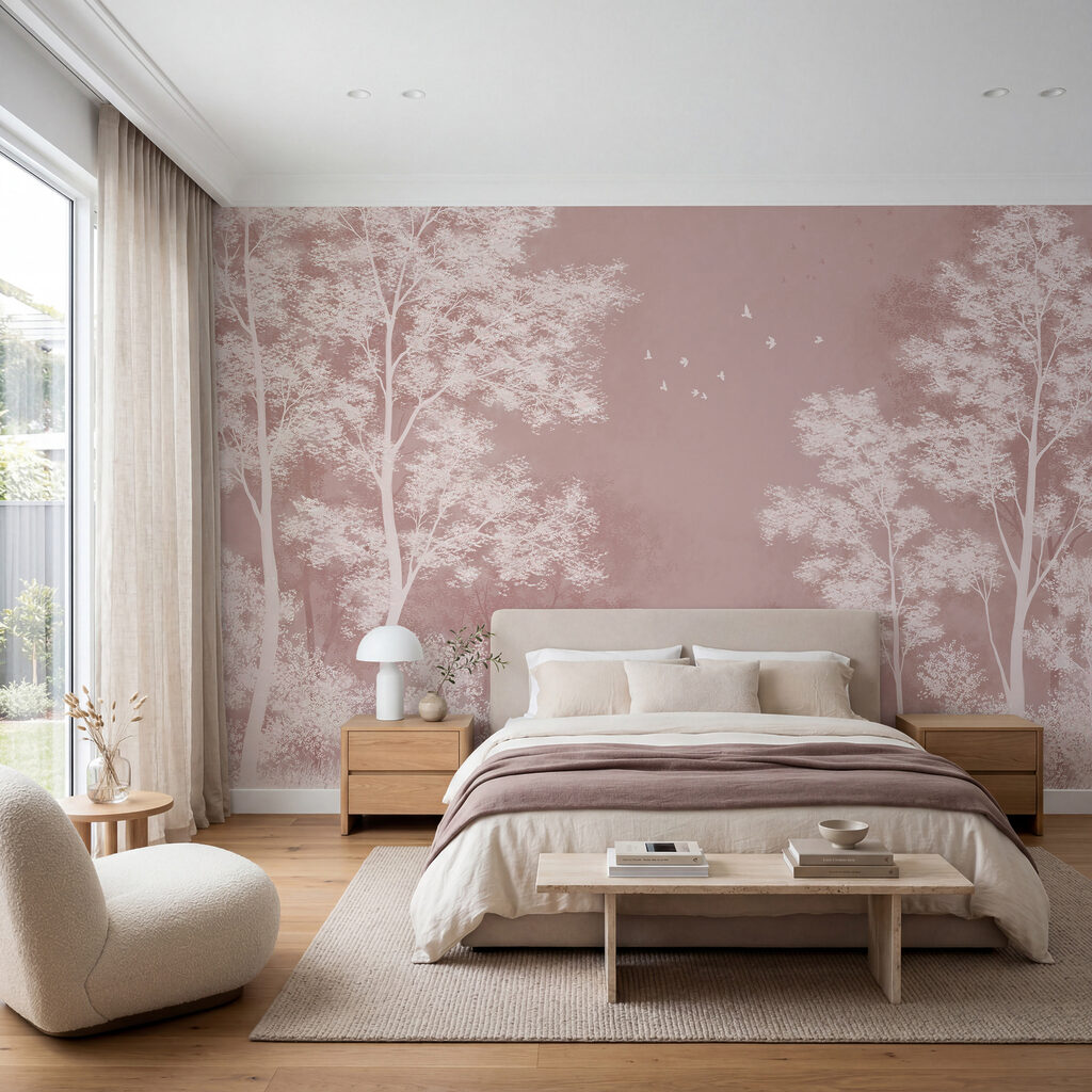 Arbres pâles et lumière dans un intérieur