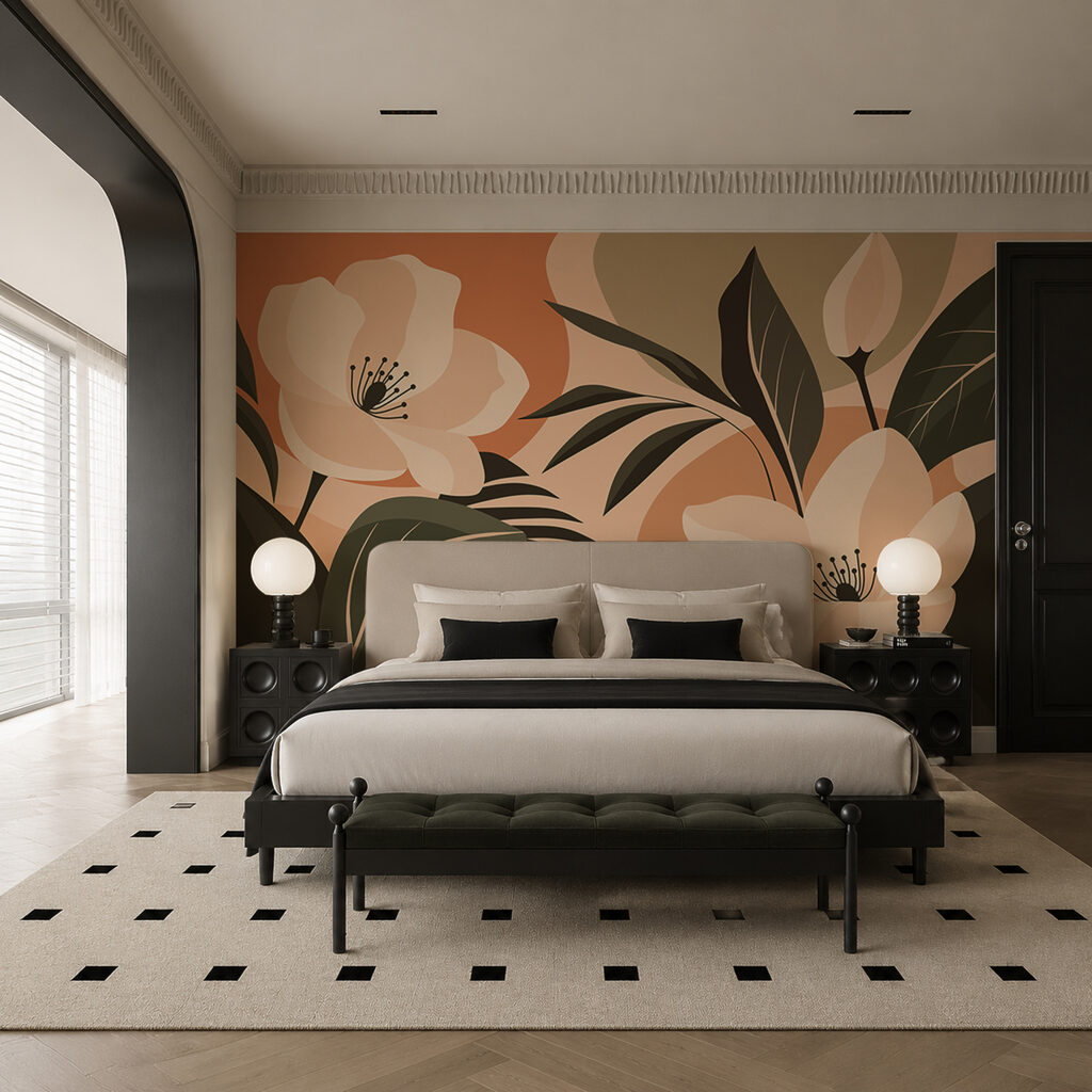 Fleurs et feuillages colorés dans un intérieur