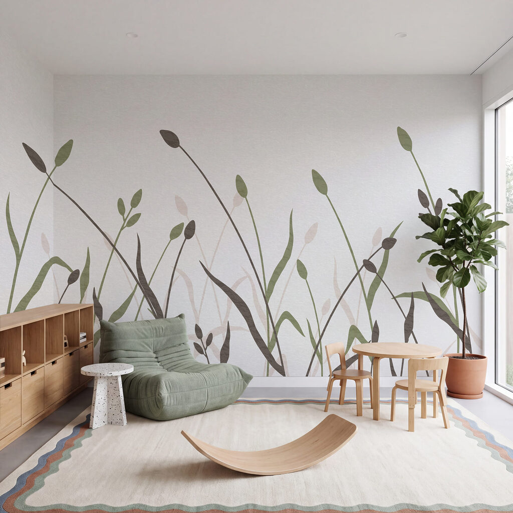 Prairie en traits fins dans un intérieur
