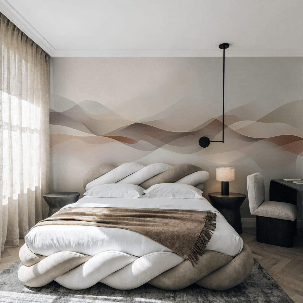 Vagues translucides à l’horizon dans un intérieur