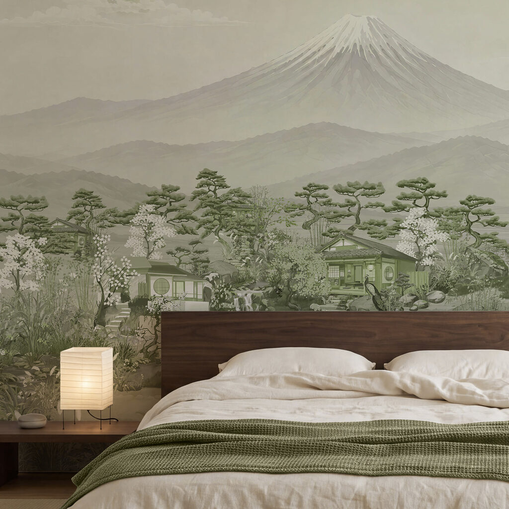 Pagode devant la montagne dans un intérieur