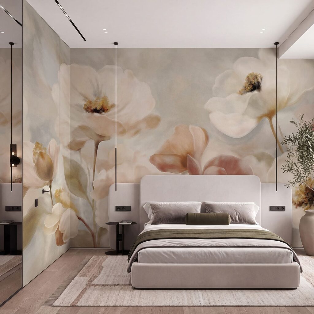 Fleurs crème au pinceau dans un intérieur