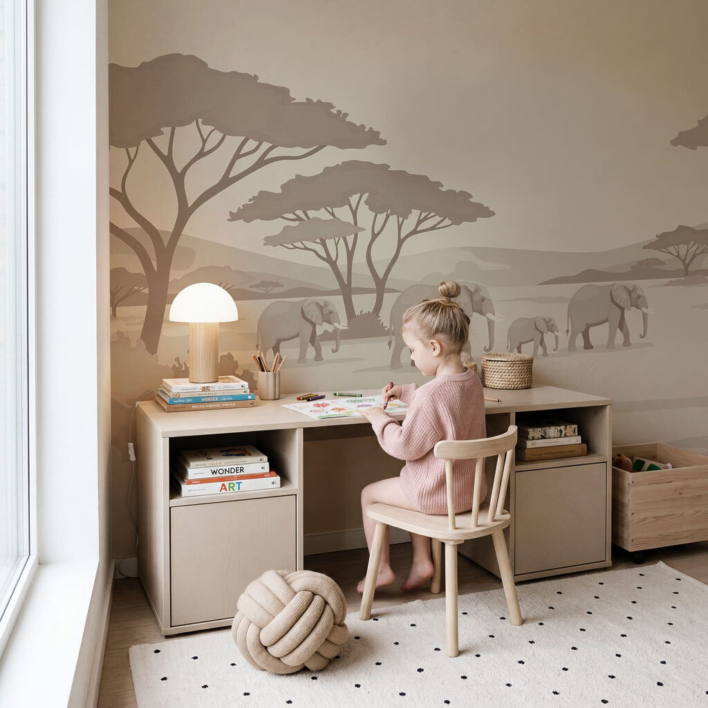 Éléphants sous les frondaisons dans un intérieur