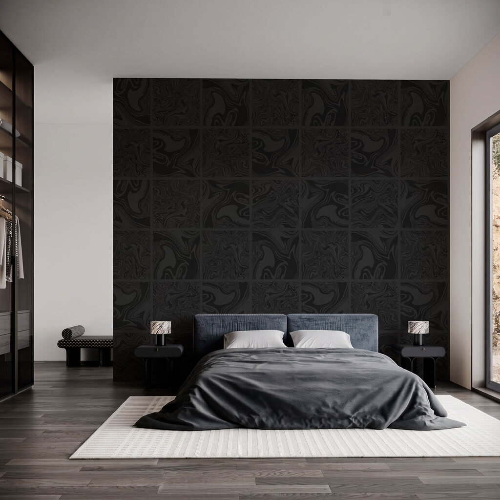 Carreaux sombres à volutes dans un intérieur