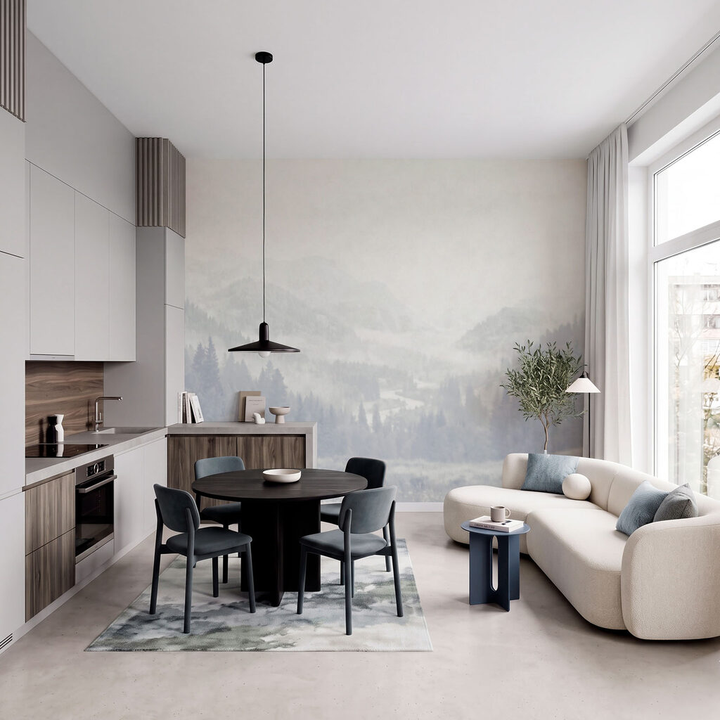 Alpage et brume bleue dans un intérieur