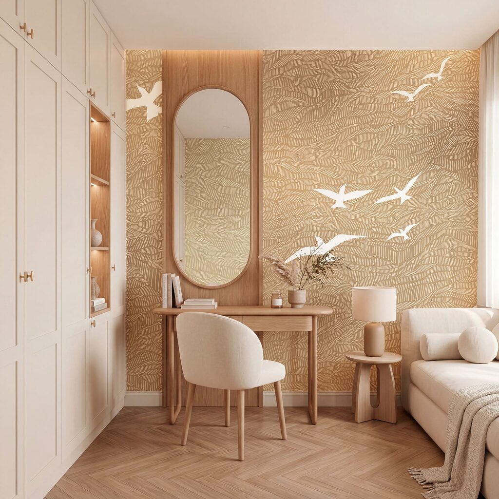 Oiseaux blancs sur l’onde dans un intérieur