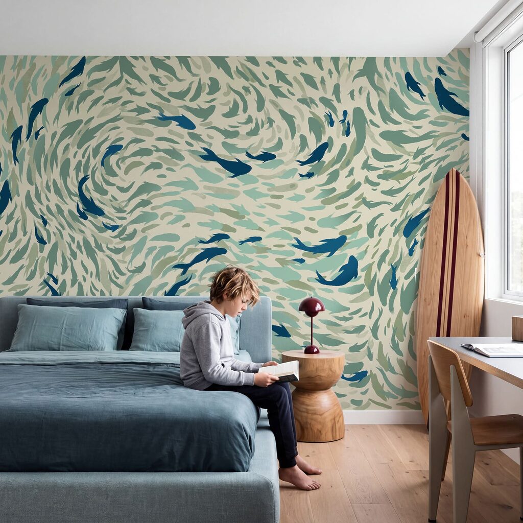 Bancs de poissons ondulants dans un intérieur