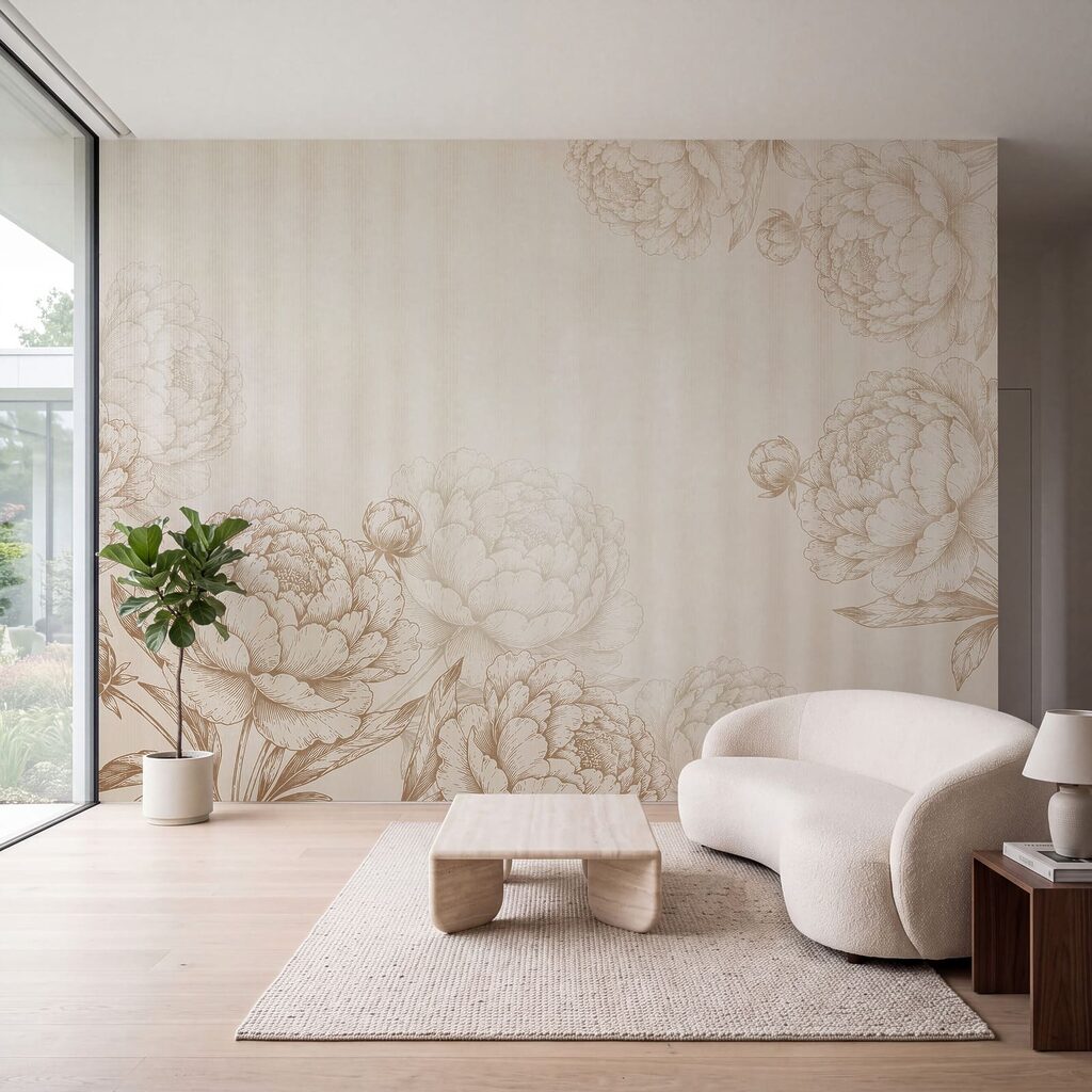 Fleurs dessinées sur rayures dans un intérieur